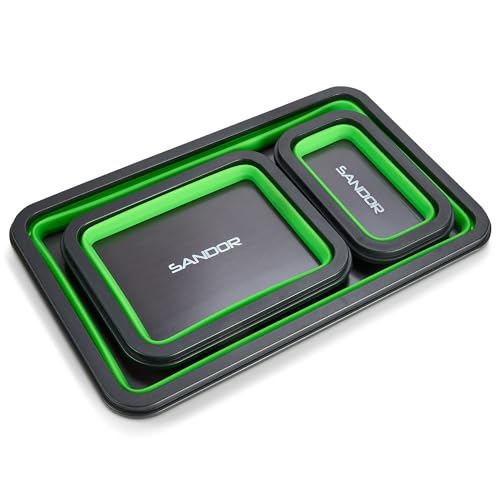 Collapsible Magnetic Parts Tray Set - 3 Different Size Tool Trays - Green - color: Green