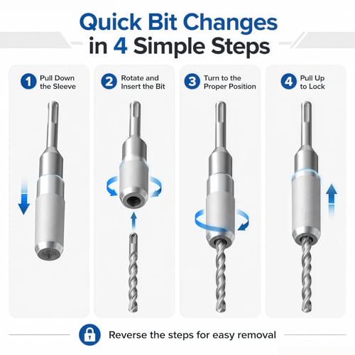 Upgraded SDS Plus to SDS Max Hammer Drill Adapter - size: 8-1/4”