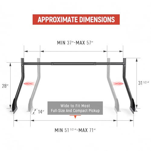 Model X31 800Ibs Capacity Extendable Steel Pick-Up Truck Ladder Rack Two-bar Set - Black - style: 2 Bar Set only (Drilling Required)