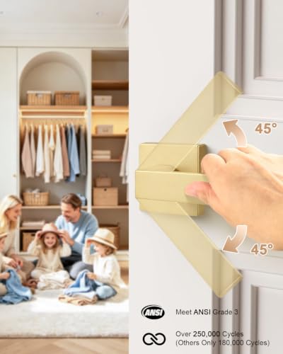 Probrico Passage Gold Closet Door Handles, 6 Pack Interior Non-Locking Square Zinc Alloy Lever, Reversible for Right & Left Side - color: Brushed Gold