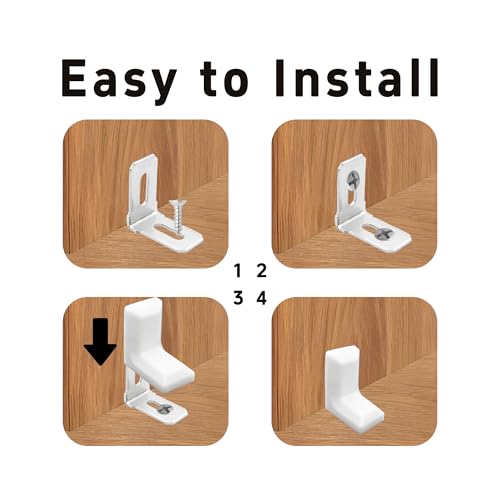 30PCS 90 Degree L Shape Metal Corner Brackets White Plastic Cover Right Angle Brace for Shelf Cabinet Chair Furniture, 1.1x1.1x0.7 with Screws - size: White