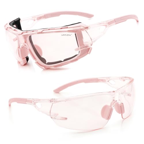 UKNOW Safety Glasses - Anti Fog Wraparound Lenses - Removable Foam Gasket - ANSI Z87.1 Protective Eyewear - Impact Resistant - color: Melon Pink With Light Tint