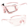 UKNOW Safety Glasses - Anti Fog Wraparound Lenses - Removable Foam Gasket - ANSI Z87.1 Protective Eyewear - Impact Resistant - color: Melon Pink With Light Tint