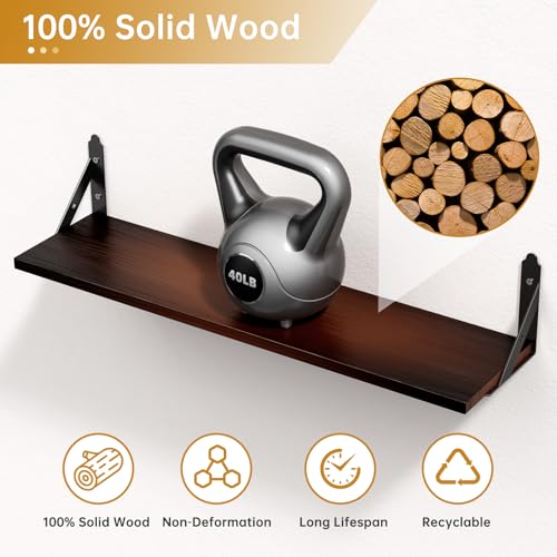 ROMGUAR CRAFT Wood Wall Floating Shelves Set of 4, 23.6" x 6" - Brown - color: Brown, size: 23.6" x 6"