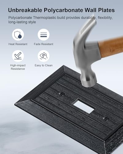 4-Pack Classic Beadboard Polycarbonate Toggle Light Switch Cover Plate - color: Matte Black, size: 1 Toggle 4PK
