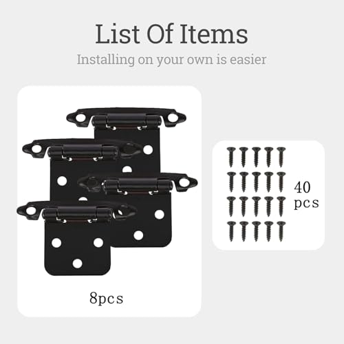 Cabinet Hinges 8 Pack 1/2" Overlay Self-Closing Satin Black - color: Black, size: 8Pack