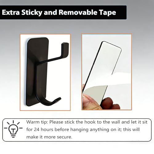 5Pcs Self Adhesive Stainless Wall Hook Key Hooks Sturdy Metal Hanger-Black - color: Black