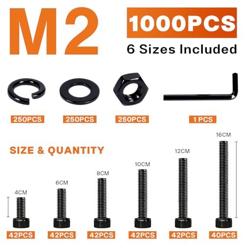 1000PCS M2 Socket Head Cap Screw Assortment Kit, 4-16mm - size: M2