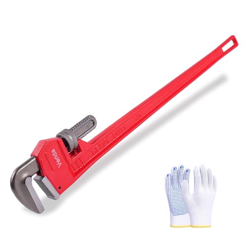 Verida Pipe Wrench 36 Inch - Heavy Duty Plumbers Tool for Plumbing & Fire Protection Pipes, Chrome Vanadium Steel, Hardness 62HRC, Red - size: 36 inch