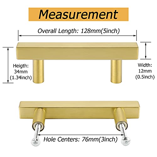 Goldenwarm 10 Pack 3 Inch Gold Cabinet Handles Brushed Brass Kitchen Pulls - color: Gold, size: 3 Inch Hole Center