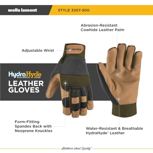 Wells Lamont Men's Leather Palm Work Gloves – HydraHyde Water-Resistant Leather, Flexible Spandex Back, Adjustable Closure - color: Sunbaked, size: X-Large