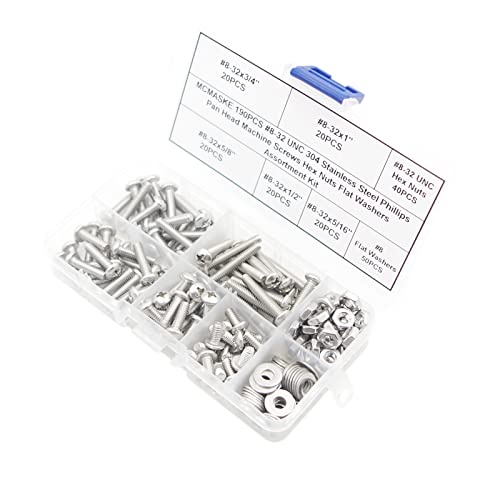 #8-32 UNC 304 SS Phillips Pan Head Screws Nuts & Flat Washers Kit - size: #8-32UNC
