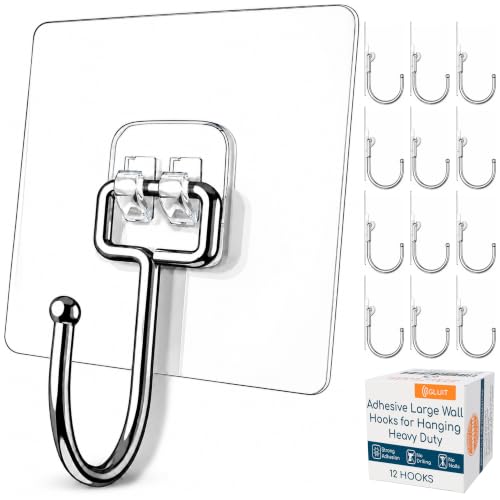 Adhesive Large Wall Hooks for Hanging Heavy Duty No Drill, 22 lbs, 12 pcs - size: Large, 12 pcs