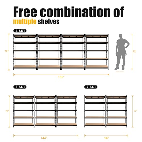 PrimeZone 48"W x 24"D x 72"H Garage Storage Shelves, 5-Tier Metal Shelving - size: 48"W x 24"D x 72"H