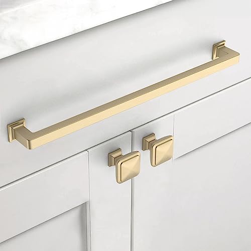 Asidrama 10 Pack 10 inch Brushed Brass Kitchen Cabinet Handles | Heavy-Duty Solid Zinc, 2 Screw Sizes, 10" Hole Center(256mm), Cupboards, Drawers, Dressers, Furniture, Hardware - color: Brushed Brass, size: 10" Hole Center(256mm)