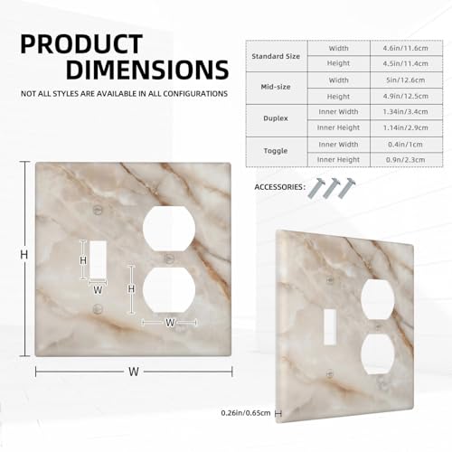 Beige Marble Pattern Light Switch Cover Modern Wall Plate Decorative 2 Gang 1 Toggle 1 Duplex Comb Switch Plates Electrical Outlet Faceplate for Bathroom Kitchen Bedroom 4.6" x 4.5" - size: 2 Gang 1 Toggle 1 Duplex Comb
