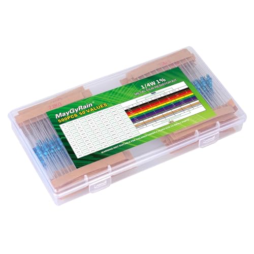 50 Values Metal Film Resistor Kit,1/4W 1% High Precision Axial Lead Resistors, Resistor Assortment with Storage Box for DIY Projects,Electronic Repair Circuit (1/4W-50Values-500PCS, Metal) - style: 1/4W-50Values-500PCS