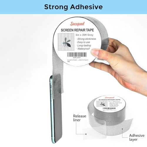 Secopad 3" x 240" (20FT) Screen Repair Tape, Screen Repair Kit, Grey - color: Gray, size: 3IN x 20FT