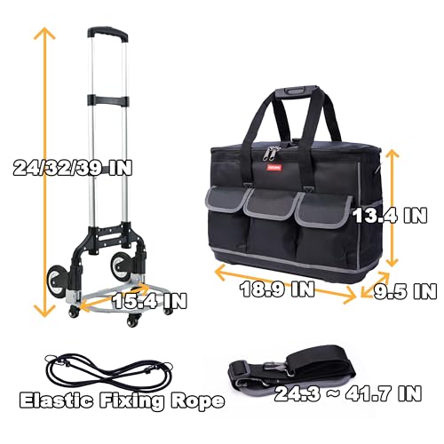 Rolling Tool Bag with Wheels - Aluminum Alloy Trolley for Electrician & HVAC