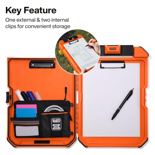 Klein Tools 54827MB MODbox Clipboard with Fold-Out Hook, Weather-Resistant Storage, Removable Internal Pocket, External Pen Clip, Jobsite Storage Case