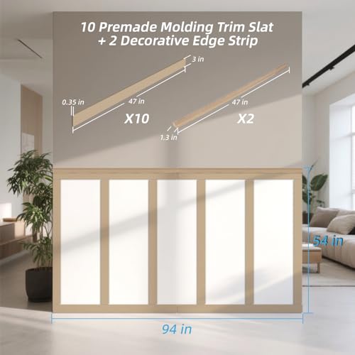 Art3d MDF Premade Paintable Board and Batten Wainscoting Kit, 94.5 x 54 in - size: 94.5 x 54 Inch