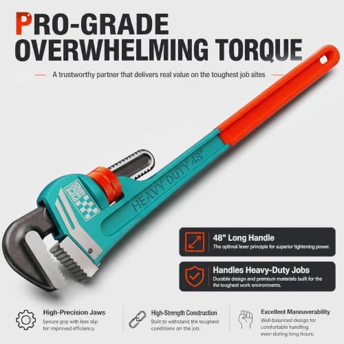 Heavy Duty Pipe Wrench, 48" Adjustable Straight Plumbing Wrench, High Drop-Forged jaws, Professional Pipeline Tool for Water Pipe Fittings, Mechanical assembly, Workshop Operations - size: 48inch