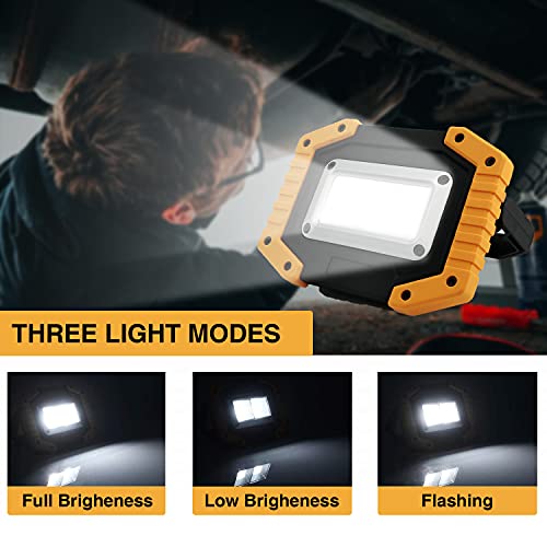 Tekstap LED Work Light Rechargeable, 30W 2000LM Portable Waterproof Rechargeable Work Lights with Stand, Battery Powered COB Flood Lights for Power Ouage Emergency Outdoor Camping Garage