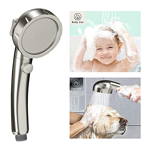 KAIYING Drill-Free High Pressure Handheld Shower Head with ON/OFF Switch, 3 Spray Modes - Brushed Nickel - color: Brushed Nickel