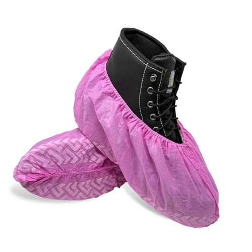 ShuBee Original Disposable, Extra-Large Boot and Shoe Covers, Thicker & Stronger, Durable Protection for Floors - 50 Pairs - color: Pink