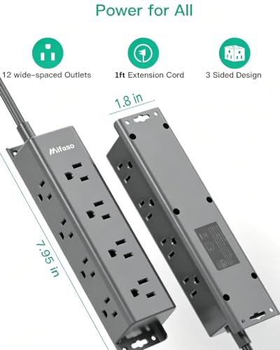 Surge Protector Power Strip, 12 Widely Spaced Multi Outlets, Wall Mount - color: Gray, size: 1 FT