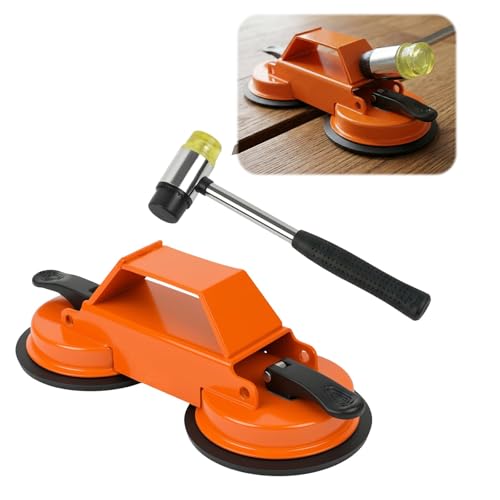 Floor Gap Fixer Tool Kit with Heavy Duty Rubber Mallet, Floor Dual Suction Cup Tool Upgrade 45° Striking Surface for Laminate, Hardwood, and Vinyl Floor (Orange)