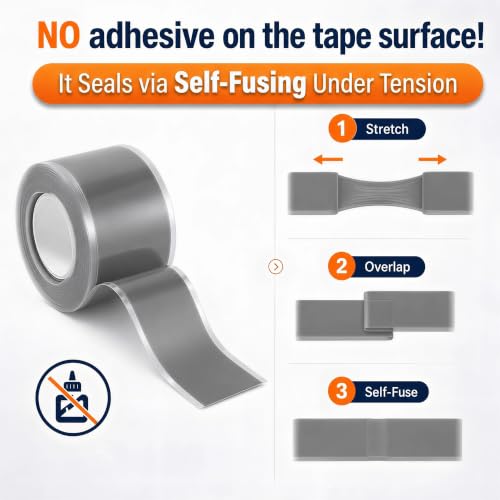 Self Fusing Silicone Tape Waterproof Rescue Tape 2 Rolls 1 Inch x 10 Feet - color: Grey