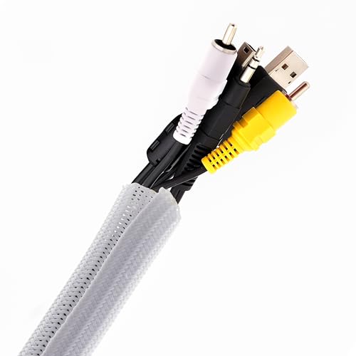 Pixio 10FT Tubing Cable Sleeve – White 1/2 inch Flexible Cable Management Sleeve for PC, Gaming, TV & Office, Wire Organizer for Desk Cable Cleanup - color: White
