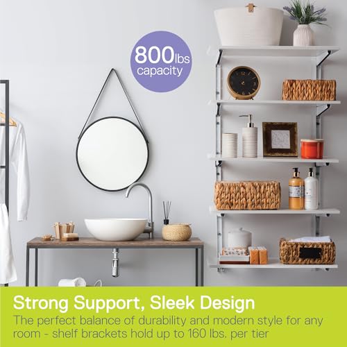 Delta Minimalistic White Shelf Brackets Cycle, Set of 10 Fully Adjustable 12-inch Heavy Duty Shelf Brackets, Holds Up to 800 lbs, Modern Shelf Bracket for Wood Shelves - style: 12" White 5-Tier Heavy Duty Rack