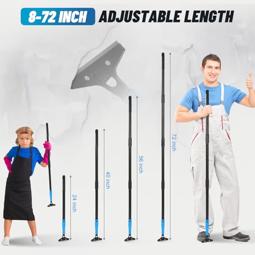 Floor Scraper Heavy Duty, Adjustable 8"-72" Long Handle Razor Blade Scraper Tool, 4 Inch Durable Paint Scraper for Cleaning Floors Walls Tile Glass Adhesive Wallpaper Popcorn Ceiling Gum (2 Pack)