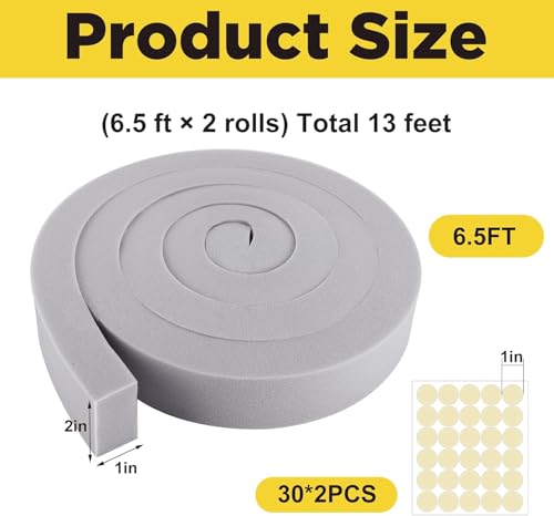 moonoom 2 Pcs Foam Air Conditioner Weatherseal Tape-2''x1''x6.5ft Air Conditioner Foam Tape-Non-Adhesive Foam Seal Strip with Glue Point for Air Conditioner Door Window Seal