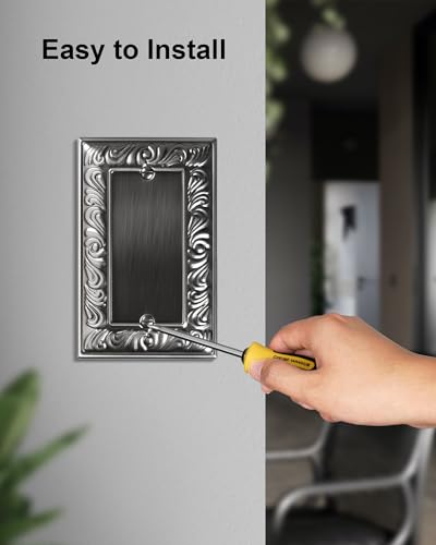 2-Pack Paisley Pattern Blank Outlet Cover Wall Plate,Metal Switch Plates | Decorative Outlet Covers, 1 Gang Wall Plate for Unused Outlets/Switches, Corrosion Resistant, Antique Silver - color: Antique Silver, size: 1 Blank 2PK