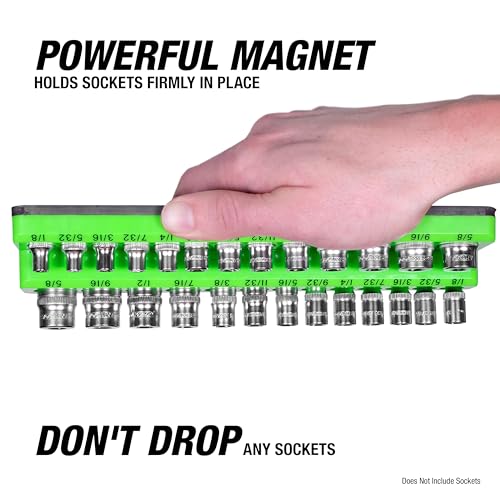OEMTOOLS 6-Pc Metric & SAE Magnetic Socket Tray Set Holds 143 Sockets | Magnetic Socket Organizer Tray, Non-Marring Rubberized Base, Clearly Marked Sizes, 1/4, 3/8, 1/2 Inch Sockets - style: Black and Green