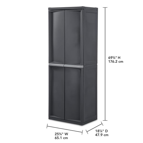 Sterilite 4 Shelf Cabinet, Lockable Utility Storage, Gray