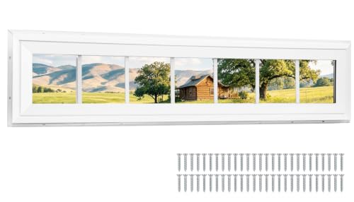 NeatiEase Vinyl Transom Window, 10" x 48" Fixed Glass Household Windows with Grids and Dual-pane Tempered Glass for House, Shed, Doors, Garage, Chicken Coop, Basement (White) - size: 10"x48"