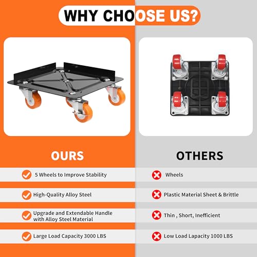 Heavy Duty Furniture Dolly 360 Rotate 5 Wheels 3000 Lbs Capacity 5.3x5.3 in - color: Orange, size: 5.3x5.3 IN