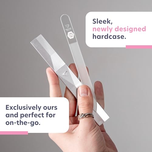 Bona Fide Beauty Czech Glass Nail File (Clear Color) with Silver Hardcase | Genuine Czech glass nail file for natural nails, keratin sealing nail file, fingernail file with protective case - color: Clear