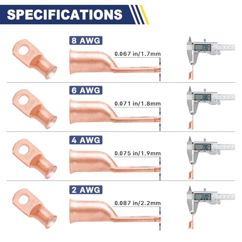 haisstronica 80PCS Battery Cable Lug & Heat Shrink Kit AWG 8/6/4/2 - size: Bare Copper, style: 80pcs