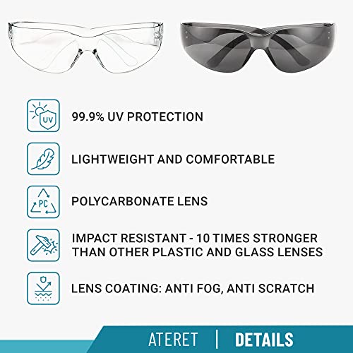 ATERET 24 Pairs Safety Glasses, Scratch and Impact Resistant, Polycarbonate ANSI Z87.1 Lens, Protective Eyewear for Lab, Industrial, Carpentry, Shooting (Grey) - color: Grey, size: 24 pairs