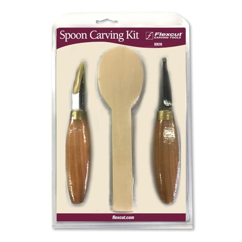 FLEXCUT Wood Carving Tools |Spoon Carving Tools for Beginners and Professionals | Includes Stub Sloyd, Bevel Sloyd Hook Knife & Spoon Blank | 1095 High Carbon Steel Blade | KN70 | Made in the U.S.A.