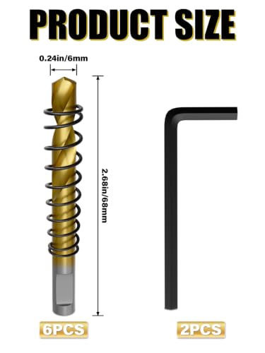 Pilot Drill Bits for Hole Saws, 6 PCS, M2 Steel 15/64"×2-11/16"(6-68mm) Titanium Coated Each one with a Spring, Plus Two Wrenches. Suitable for Drilling Center Holes in Iron, Wood, Steel, and Plastic - size: 6PCS 15/64"(6mm)×2-11/16"(68mm)