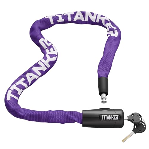Titanker Bike Chain Lock with Keys, 3.3 Feet Security Heavy Duty Anti-Theft Bicycle Chain Locks for Bike, Motorcycle, Bicycle, Door, Gate, Fence, Grill (6mm, 8mm, 10mm Thick Chain) - color: Purple-6mm Chain