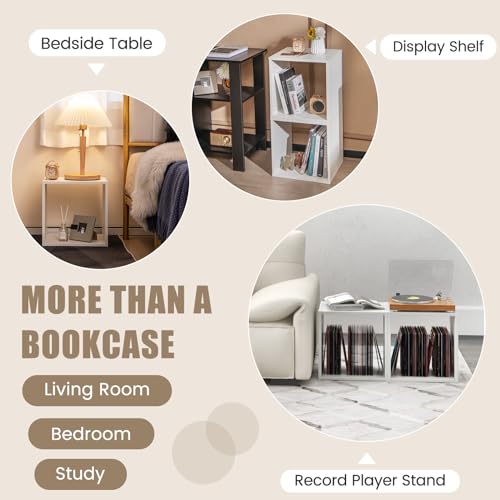 2 Stackable Cubes Bookcase, Wooden Cubby Storage Organizer - color: White