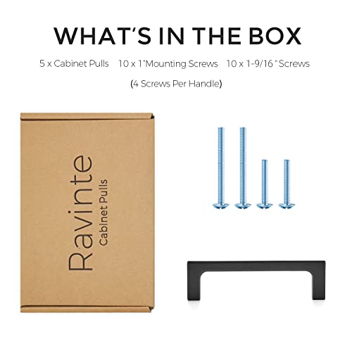 Ravinte Matte Black Kitchen Cabinet Handles 3-3/4 Inch Pulls 5 Pack - color: Matte Black, size: 3-3/4 Inches Hole Center