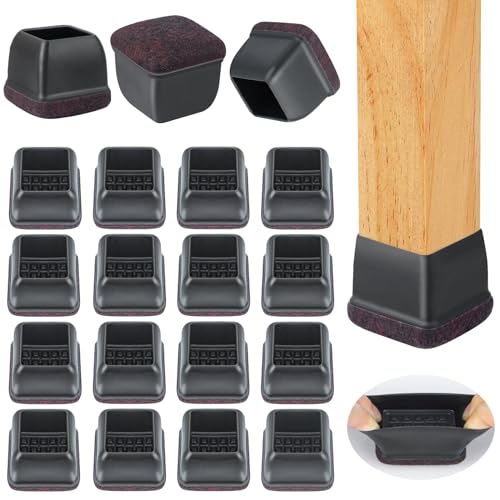 16-Pcs Square Silicone Chair Leg Floor Protectors, Thick & Durable - size: L - 16 Pcs - Black